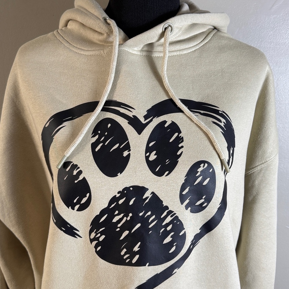 Circle Clothing Beige Hoodie with Black Paw Print Sz XL NWOT - Picture 2 of 6